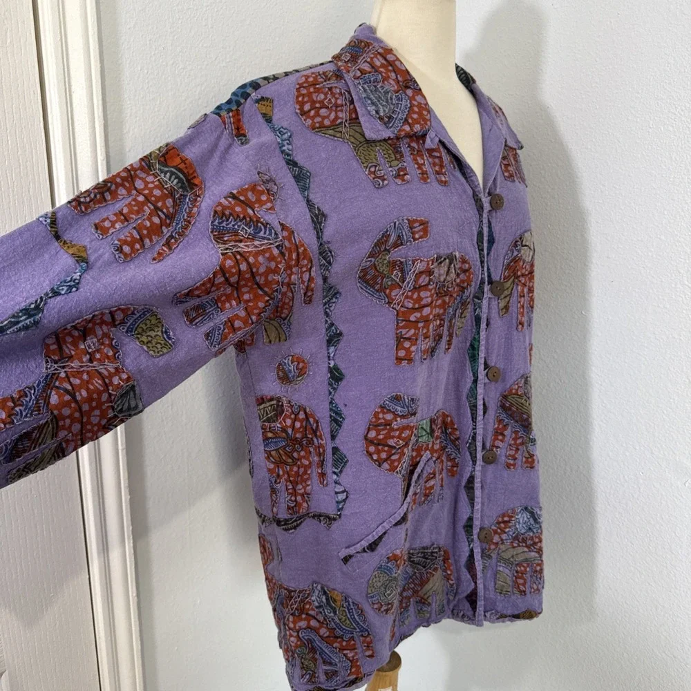 Jacket Womens S M Purple Elephant Patch Artisan Folk Boho Hippie Festival - Picture 5 of 12